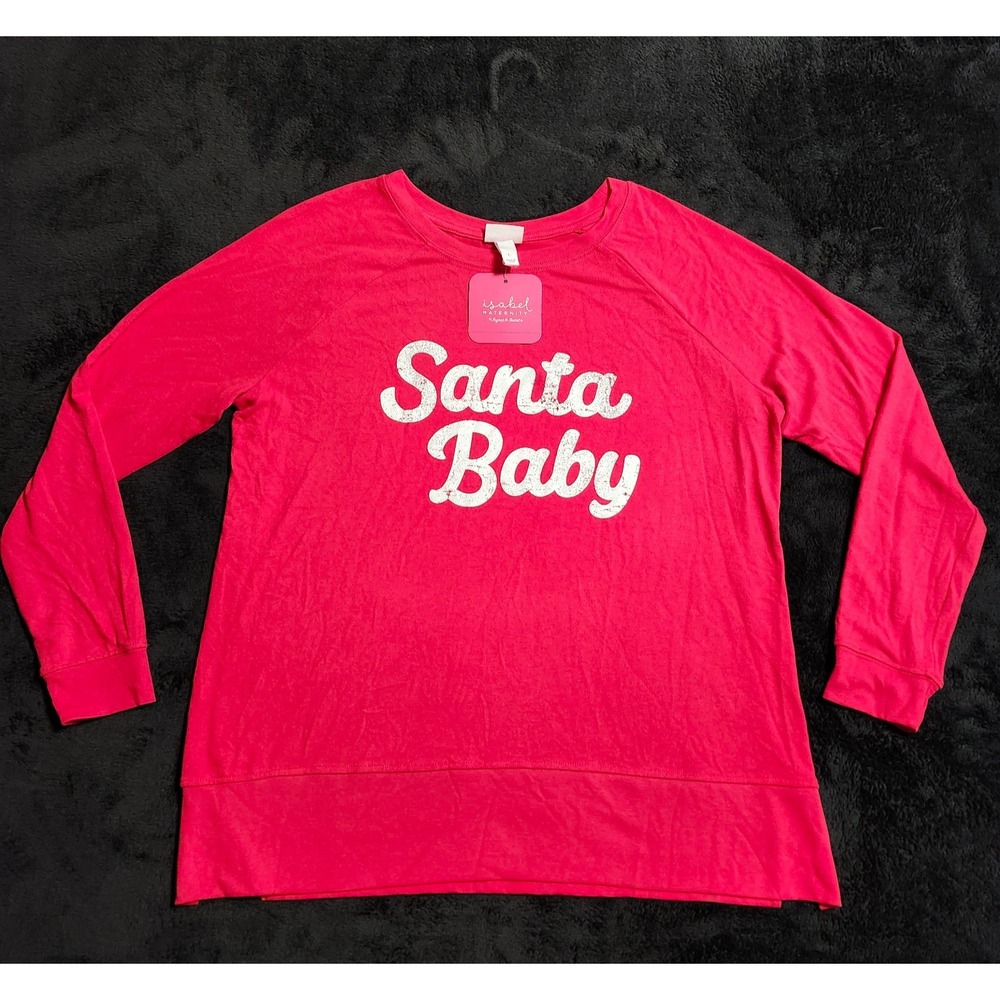 Isabel Maternity Womens Sweatshirt Size Large Red Holiday Santa Baby Pullover